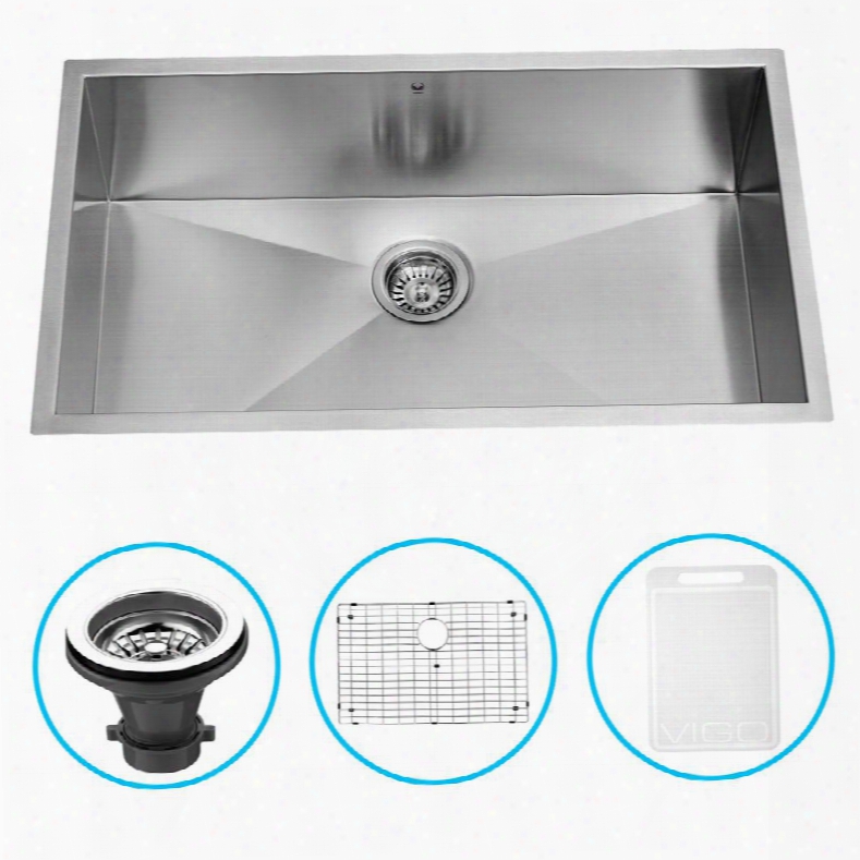 Vg3019bk1 30" Single Basin Undermount Kitchen Sink In 18-gauge 304 Stainless Steel Embossed Vigo Cutting Board Included With