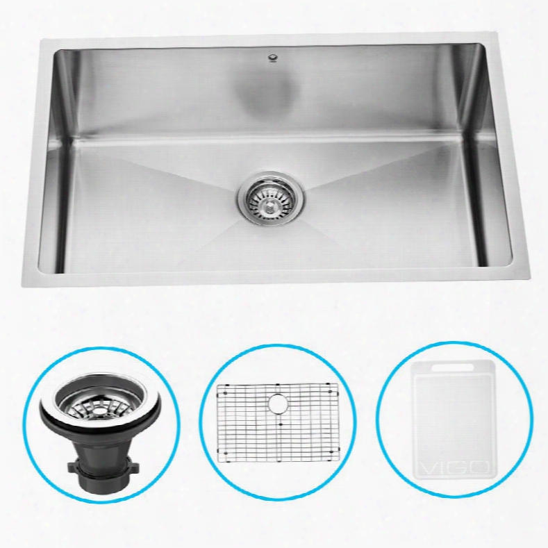 Vgr3019ck1 30" Undermount Single Bowl Kitchen Sink In 16-gauge Stainless Steel With  Embossed Vigo Cutting Board Grid And