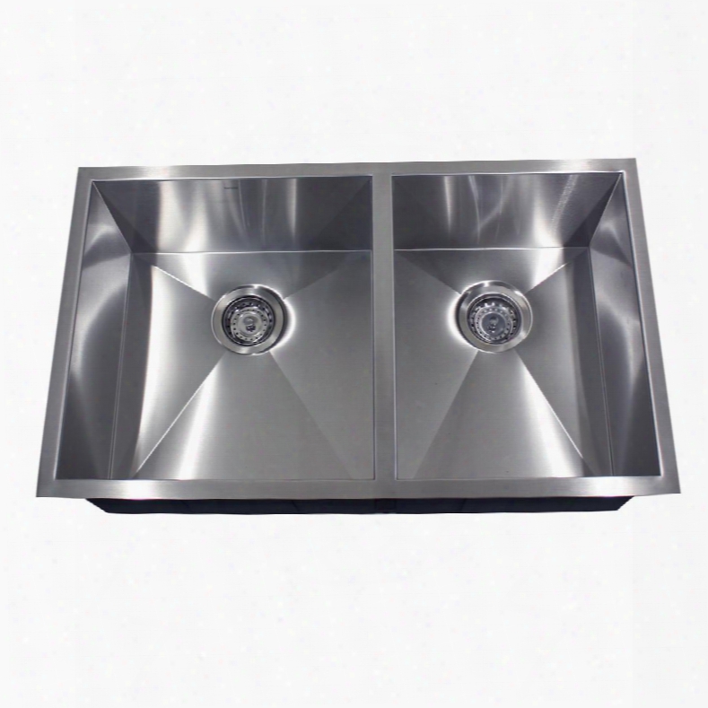 Zr3219-os-16 - 32 Inch Pro Series 60/40 Offset Double Bowl Bowl Undermount Zero Radius Stainless Steel Kitchen