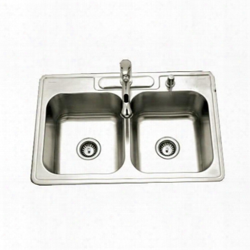 3322-9bs3-1 Glowtone Series Topmount Stainless Steel 3-hole 50/50 Double Bowl Kitchen Sink 9-inch