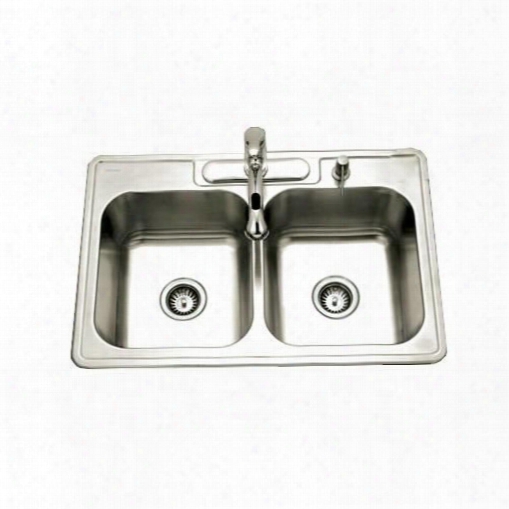 3322-9bs4-1 Glowtone Series Topmount Stainless Steel 4-hole 50/50 Double Bowl Kitchen Sink 9-inch