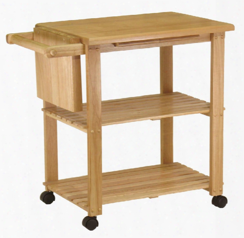 89933 Kichen Cart With Cutting Board Knife Block And Shelves In Beech