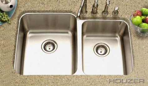 Mes-3221 Medallion 32" Gourmet Undermount Stainless Steel Double Bowl Kitchen Sink: Sati 