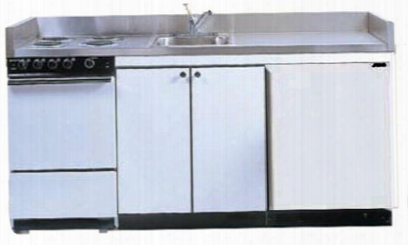 Roe9y72 72" Compact Kitchen With 4 Electric Coil Burners Removable Refrigerator Electric Oven Backguard Stainless Steel Countertop And Sink: