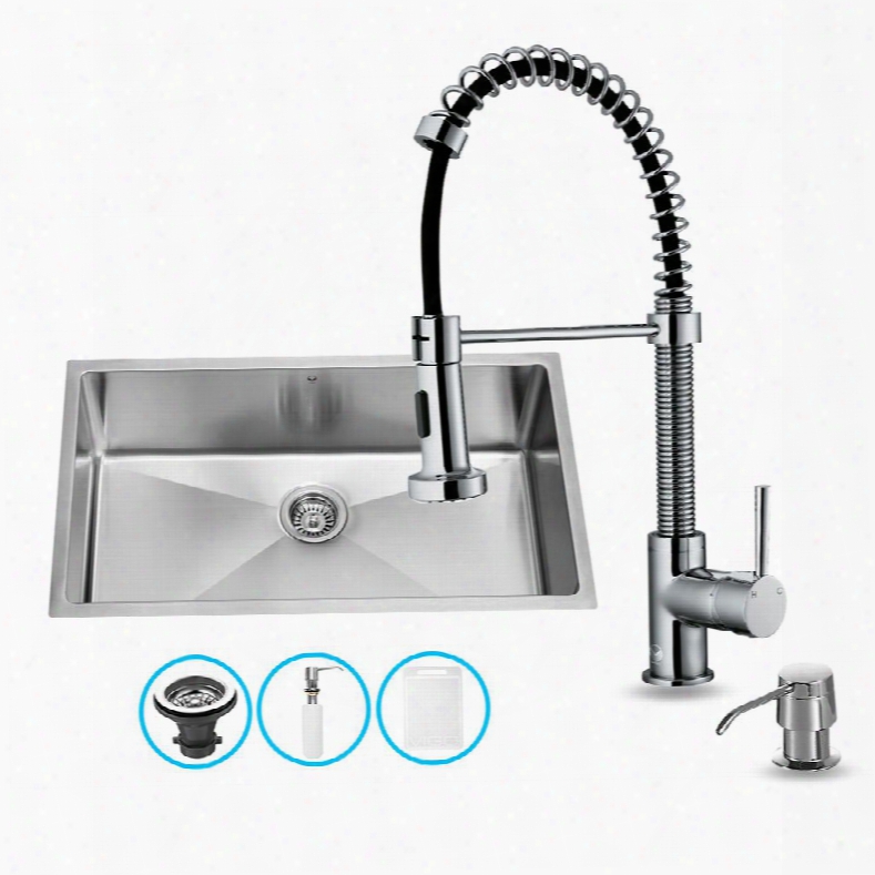Vg15019 32" Farmhouse Stainless Steel Kitchen Sink Set Iwth 18.5" Stainless Steel Faucet Pull-out Spray Head Embossed Vigo Cutting Board And Soap