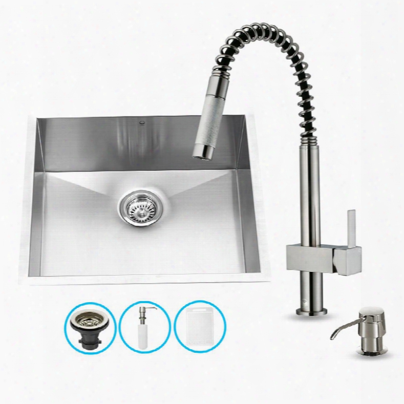 Vg15024 23" Stainless Steel Kitchen Sink Set With 18.5" Stainless Steel Faucet Pull-out Spray Head Embossed Vigo Cutting Board And Soap