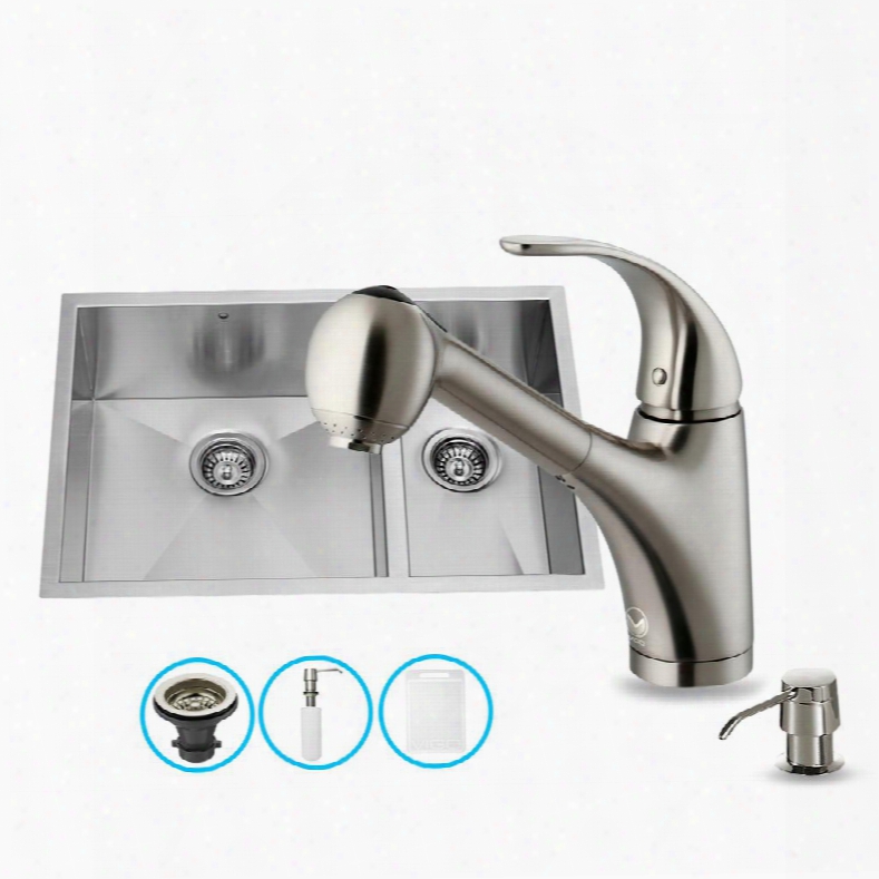 Vg15025 29" Stainless Steel Kitchen Sink Set With 9.25" Stainless Steel Faucet Pull-out Spray Head And Soap