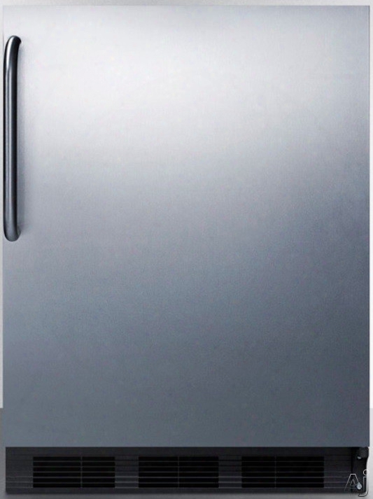 Accucold Ff6b7sstb 24 Inch Compact All-refrigerator With 5.5 Cu. Ft. Capacity, Adjustable Glass Shelves, Interior Lighting, Crisper Drawer And Door Storage: Stainless Steel With Towel Bar Handle