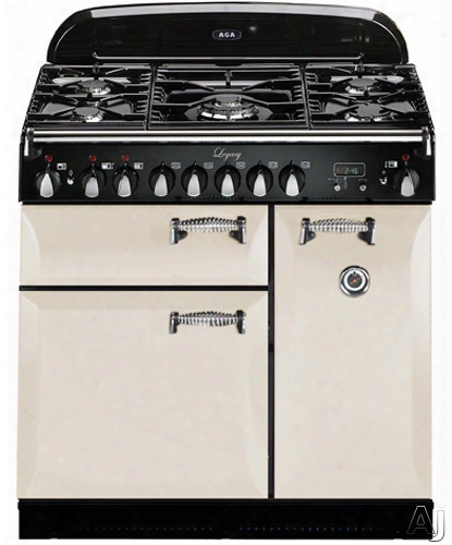 Aga Legacy Aleg36dfivy 36 Inch Pro-style Dual Fuel Range With Convection, Glide-out Broiler, Multifunction Oven, 4.5 Cu. Ft. Total Capacity, 5 Sealed Gas Burners, Handyrack Technology, Delay Cook, Timer And Plate Warming Rack: Ivory