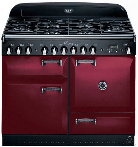 Aga Legacy Aleg44dfcrn 43 Inch Pro-style Dual Fuel Range With Convection, Glide-out Broiler, Multifunction Oven, 5.1 Cu. Ft. Whole Capacity, 6 Sealed Gas Burners, Handyrank Shelf, Minute Minder And Storage Drawer: Cranberry