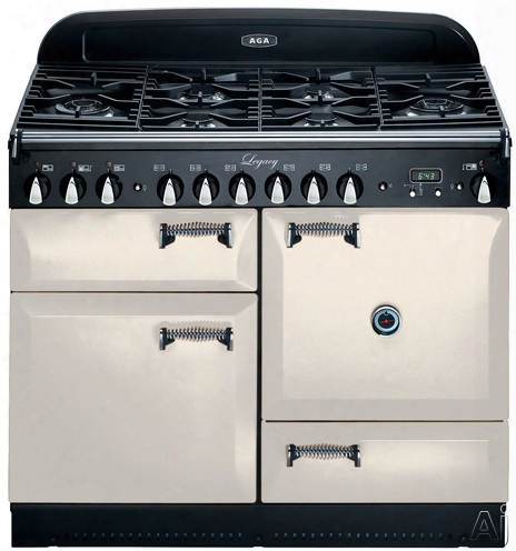 Aga Legacy Aleg44dfivy 43 Inch Pro-style Dual Fuel Range With Convection, Glide-out Broiler, Multifunction Oven, 5.1 Cu. Ft. Total Capacity, 6 Sealed Gas Burners, Handyrank Shelf, Minute Minder And Storage Drawer: Ivory
