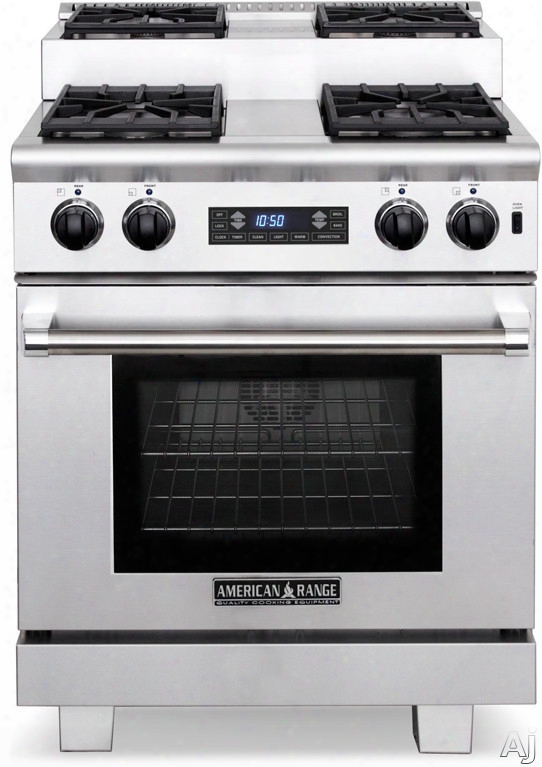 American Range Titan Series Arr304isdf 30 Inch Pro-style Step-up Dual-fuel Range With 4 Sealed Burners, 4.7 Cu. Ft. Straight Convection Oven, Self Clean, Infrared Broiler And Island Trim Included