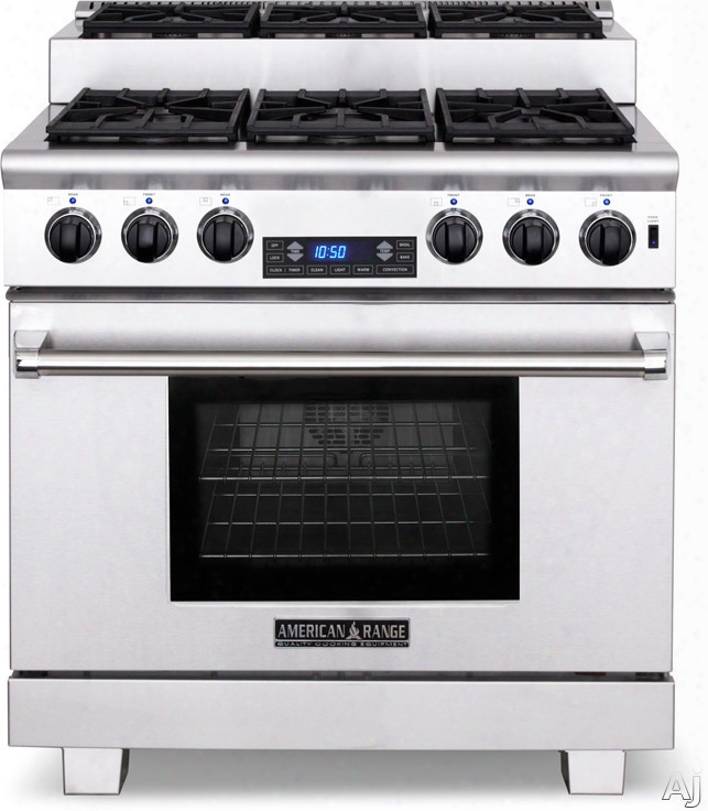 American Range Titan Series Arr366isdf 36 Inch Pro-style Step-up Du Al-fuel Range With 6 Sealed Burners, 5.7 Cu. Ft. Straight Convection Oven, Self Clean, Infrared Broiler And Island Trim Included