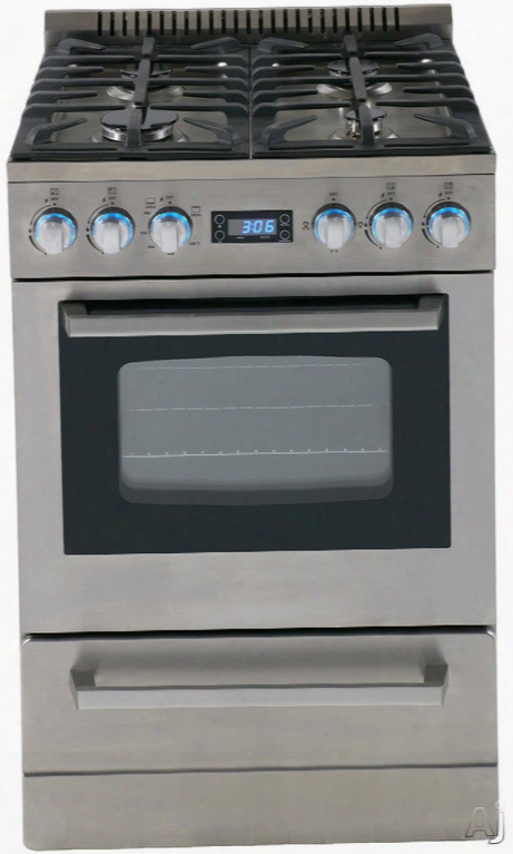 Avanti Dgr24p3s 24 Inch Freestanding Gas Range With Rapid Cook Burner, Simmer Burner, Led Controls, Waist High Broiler, Storage Drawer, 4 Sealed Burners And 2.6 Cu. Ft. Capacity