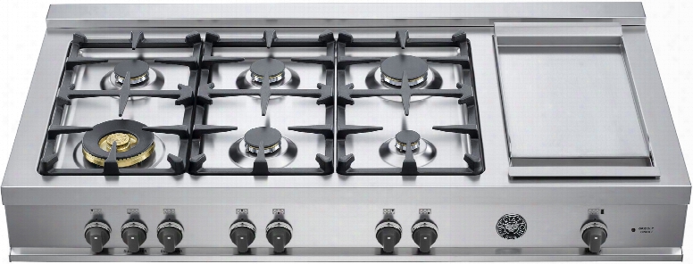 Bertazzoni Master Series Cb48m6g00 48 Inch Gas Rangetop With 6 Sealed Burners And Electric Griddle, 18,000 Btu Dual-ring Power Burner, Continuous Cast Iron Grates And Electronic Ignition