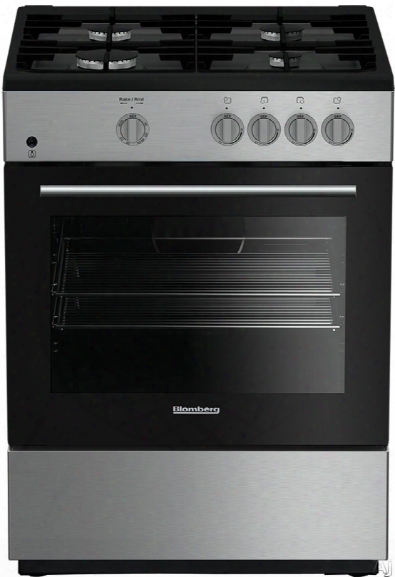 Blomberg Bgr24102ss 24 Inch Freestanding Gas Range With Door Cooling 2.3 Cj. Ft. Capacity 4 Sealed Burners, Cast Iron Grates, Lp Convertible Removable Door, Electronic Ignition, 5 Rack Positions, 10,000 Btu Burner, Interior Oven Light And Chrome Plated Ra
