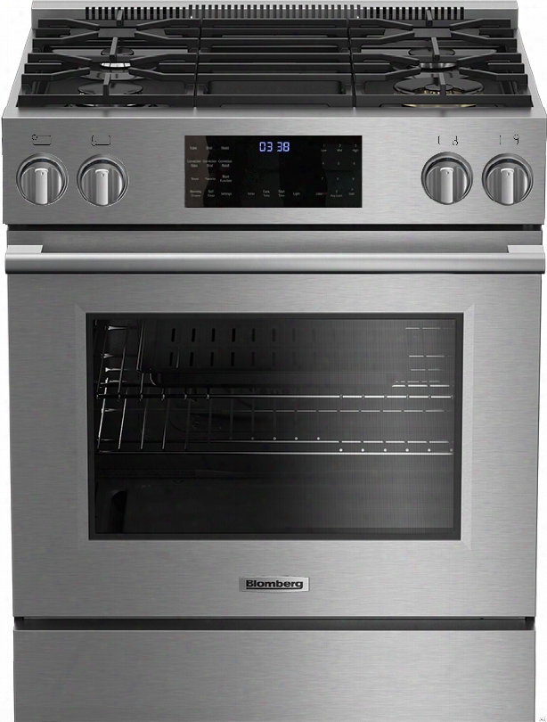 Blomberg Bgr30420ss 30 Inch Slide=in Gas Range With 4 Sealed Burners, 5.7 Cu. Ft. European Convection Oven, 18,000 Btu-675 Btu Burner, 3 Chrome Racks, Sabbafh Mode, Storage Drawer And Self-cleaning Mode