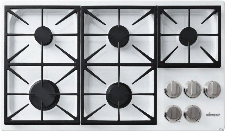 Dacor Discovery Dyct365gwlp 36 Inch Gas Cooktop With 5 Sealed Burners, Simmersear Burner, Dual Stacked Burners, Perma-flame Technology, Illumina Burner Controls, Permaclean Finish And Continuous Grates: White, Liquid Propane