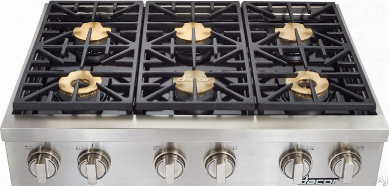 Dacor Discovery Dyrtp486s 48 Inch Gas Rangetop With 6 Sealed Burners, 18,000 Btu, Smartflame Technology, Illumina Burner Controls, Perma-flame Technology And Continuous Grates