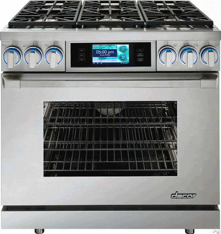 Dacor Discovery Iq Dyrp36dslp 36 Inch Slide-in Dual-fuel Range Oven With 5.2 Cu. Ft. Oven, 3,500 W Broil Element, 6 Sealed Burners, 18,000 Btu Burner Outpu,t Iq Controller And Continuous Grates: Stainless Steel, Liquid Propane