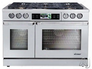 Dacor Discovery Iq Dyrp48dsngh 48 Inch Slide-in Dual-fuel Range With 5.2 Cu. Ft.true Convection Oven, 2.8 Cu. Ft. Secondary Oven, 6 Sealed Burners, 18,000 Btu Burner Output, Discovery Iq Controller And Greenclean: Stainless Steel, Natural Gas High Altitud