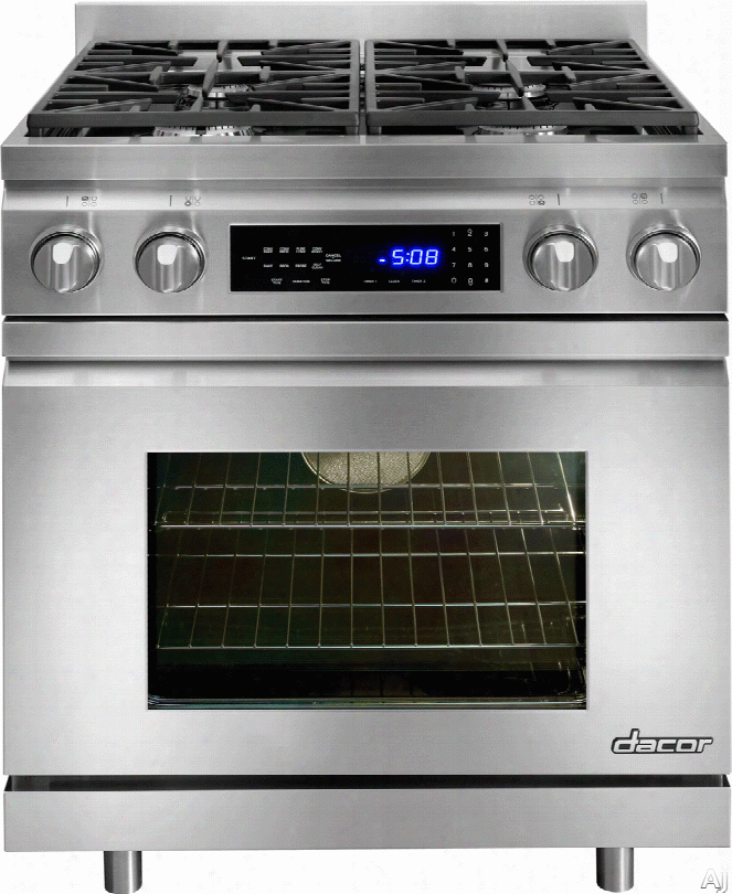 Dacor Distinctive Dr30d 30 Inch Pro-style Dual-fuel Range With Convection, Meat Probe, Self-clean, Touch Controls, 4 Sealed Burners, 3.9 Cu. Ft. Oven And Star-k Certified