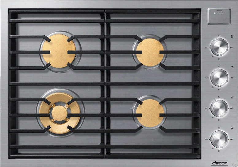 Dacor Modernist Dtg30m954fs 30 Inch Gas Cooktop With Iq Kitchen,, Illumina␞ Knobs, 18.5k Power Burner, 4 Sealed Brass Burners, Wok Ring, Auto Re-ignition And Continuous Grates: Stainless Steel