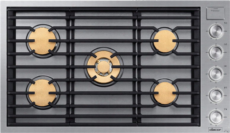 Dacor Modernist Dtg36m955fs 36 Inch Gas Cooktop With Iq Kitchen, Illumina␞ Knobs, 18.5k Power Burner, 5 Sealed Brass Burners, Wok Ring, Auto Re-ignition And Continuous Grates: Stainless Steel