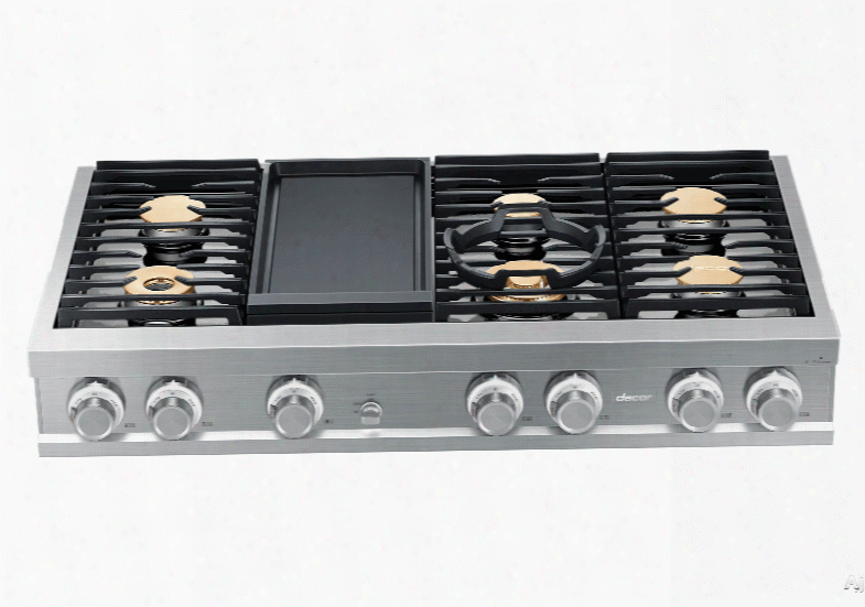 Dacor Modernist Dtt48m976as 48 Inch Gas Rangetop With Illumina␞ Knobs, Electric Griddle, Dual-stacked Burners, 6 Sealed Burners, 22k Btu Power Burner, Continuous Grates, Auto Re-ignition And Wok Ring: Stainless Steel, High Altitude Liquid Propane