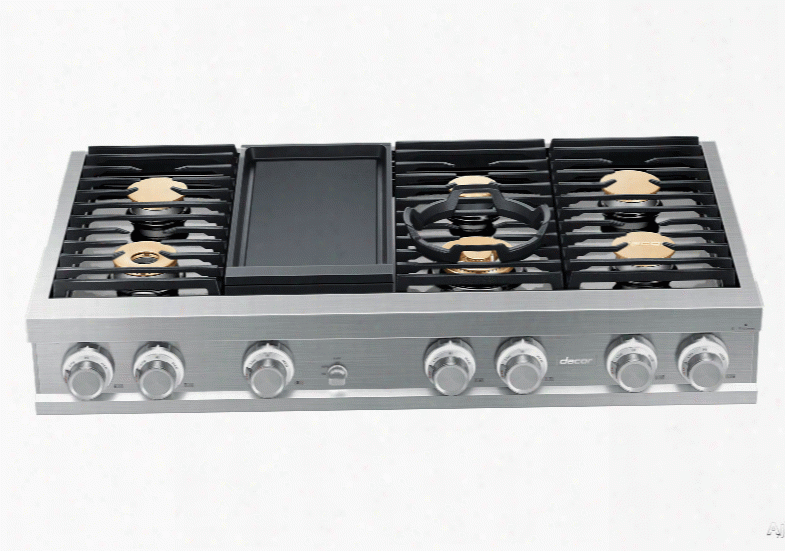 Dacor Modernist Dtt48m976hs 48 Inch Gas Rangetop With Illumina␞ Knobs, Electric Griddle, Dual-stacked Burners, 6 Sealed Burners, 22k Btu Power Burner, Continuous Grates, Auto Re-ignition And Wok Ring: Stainless Steel, High Altitude Natural Gas