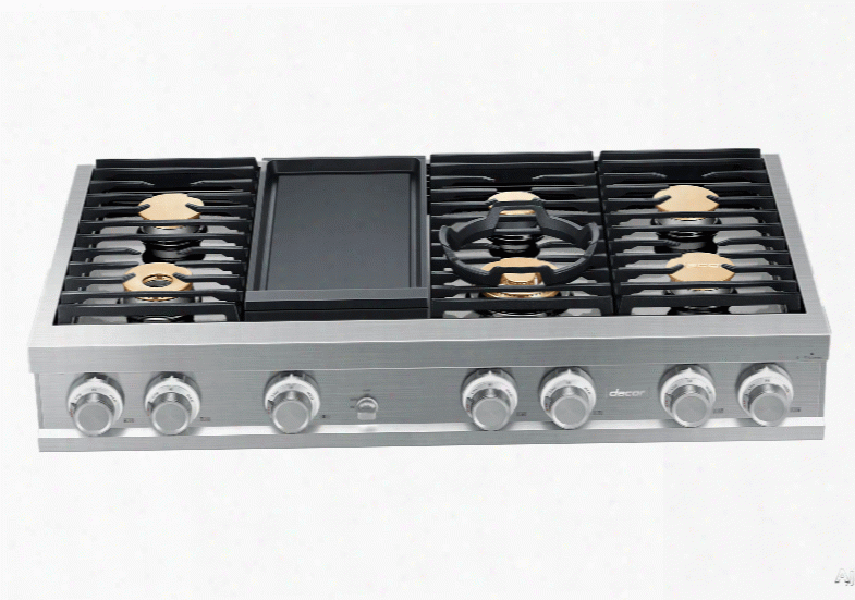 Dacor Modernist Dtt48m976ps 48 Inch Gas Rangetop With Illumina␞ Knobs, Electric Griddle, Dual-stacked Burners, 6 Sealed Burners, 22k Btu Power Burner, Continuous Grates, Auto Re-ignition And Wok Ring: Stainless Steel, Liquid Propane