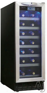 Danby Silhouette Series Dwc276bls 12 Inch Built-in Wine Cooler With 27-bottle Capacity, 7 Sliding Black Wire Shelves And Interior Blue Led Display Light: Black With Stainless Steel Door Trim