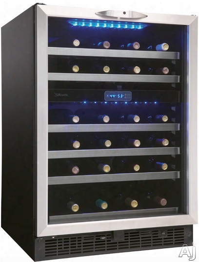 Danby Silhouette Series Dwc518bl S 24 Inch Built-in Dual Zone Wine Cellar With 51-bottle Capacity, Stainless Steel Trmmed Roller Glide Shelves, Safety Lock, Cool Blue Led Lighting And Digital Thermostat