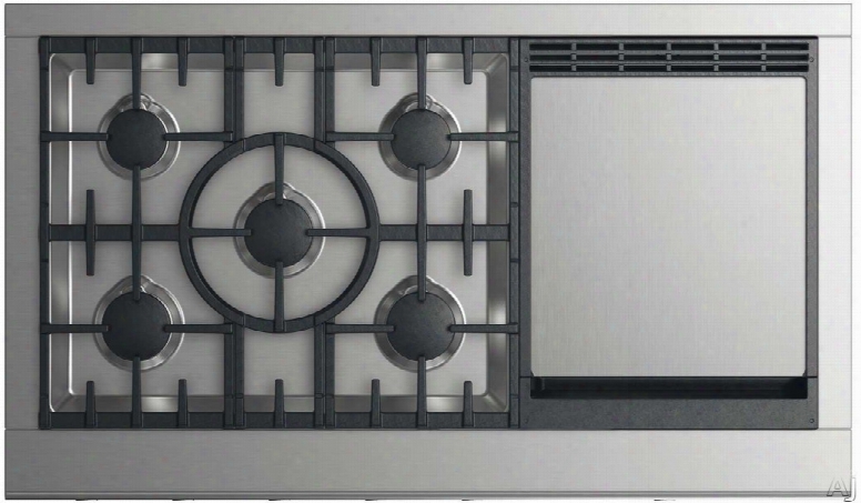 Dcs Cpv2485gd 48 Inch Gas Cooktop With 5 Sealed Burners, Griddle, Simmer Setting On All Burners And Metal Illuminated Dials