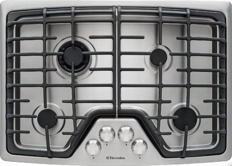 Electrolux Ew30gc55p 30 Inch Gas Cooktop With 4 Sealed Burners, Min-2-max Dual-flame Sealed Burner, Professional-grade Control Knobs, Continuous Cast Iron Grates, Ada Compliant Design And Electric Pilotless Ignition