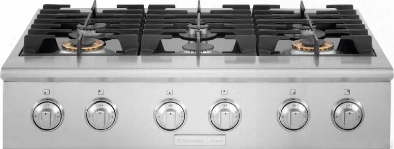 Electrolux Icon Professional E36gc76rs 36 Inch Pro-style Rangetop With 6 Sealed Burners, 20,000-1,100 Btu Min-2-max Burners, Continuous Grates, Professional-style Controls, Versatile Cookking Accessories And Ada Compliant