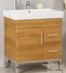 Empire Industries Daytona Collection Dk3012popr 29 Inch Contemporary Vanity With Cabinet Door, 2 Drawers On Right Side, Blum Hinges And Optional 30 Inch Kira Ceramic Countertop: Pickled Oak, Polished Frame