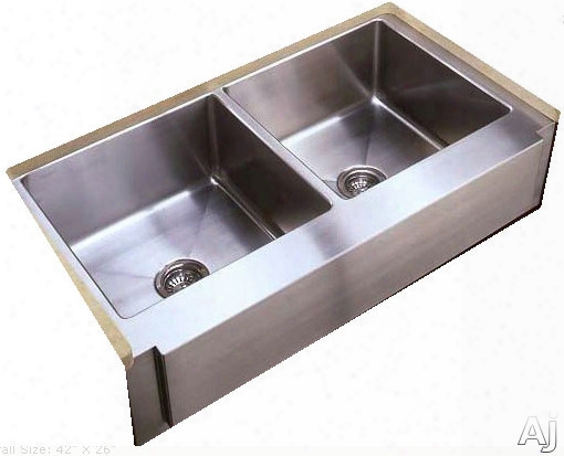 Empire Industries F42d 42 Inch Apron Front Double Bowl Stainless Steel Sink With 10 Inch Bowl Depths, 16-gauge, Beveled Front, 5 Faucet Holes And Fully Undercoated