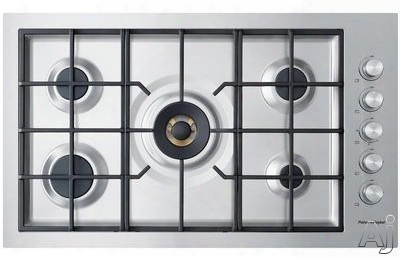 Fisher & Paykel Cg365dw 36 Inch Gas Cooktop With 5 Sealed Burners, Dual Wok Burner, Innovalve Technology, Auto-reignition, 3-piece Cast-iron Trivets, Electronic Ignition And Wok Stand