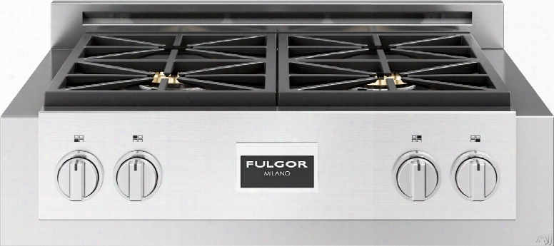 Fulgor Milano 600 Series F6grt304s1 30 Inch Gas Rangetop With 4 Sealed Dual Flame 18,000 Btu Burners, True Low Simmer, Continuous Cast Iron Grates, Liquid Propane Convertible, Electronic Ignition And Flame-out Sensor