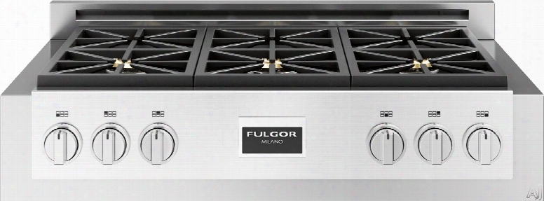 Fulgor Milano 600 Series F6grt366s1 36 Inch Gas Rangetop With 6 Sealed Dual Flame 18,000 Btu Burners, True Low Simmer, Continuous Cast Iron Grates, Liquid Propane Convertible, Electronic Ignition And Flame-out Sensor