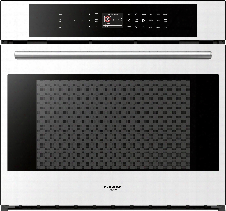 Fulgor Milano 700 Series F7sp30w1 30 Inch Single Electric Wall Oven With 4.4 Cu. Ft. Gross Capacity, Dual True Convection Cooking, Meat Probe, Telescopic Rack, Inside Halogen Lighting And Cool Touch Soft C Losing Door: White