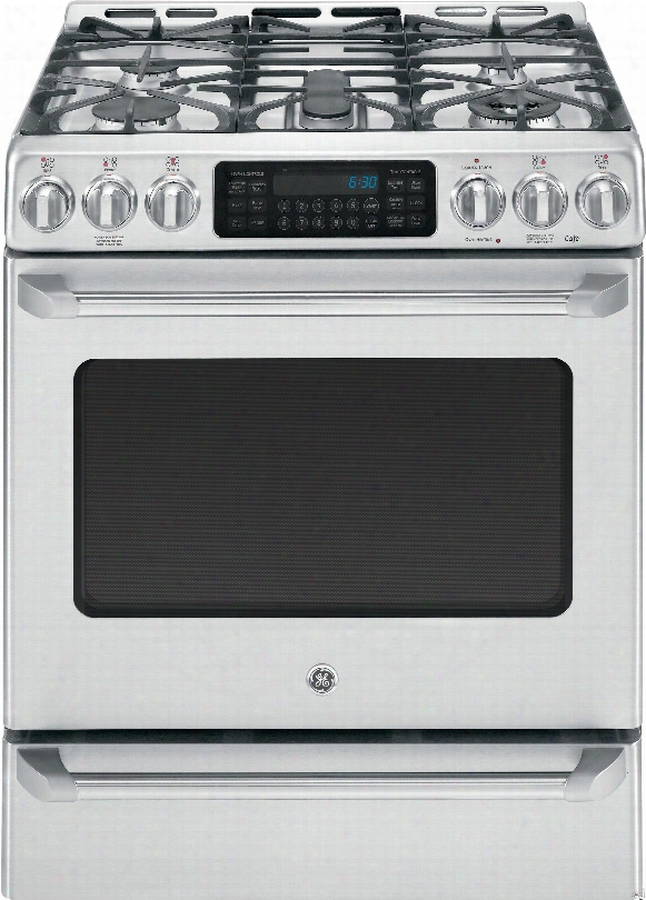 Ge Cafe Series  C2s985setss 30 Inch Slide-in Caf␞ Series Dual Fuel Range With Convection Bake, Temperature Probe, Baking Drawer, Self-clean, 5 Sealed Burners, Continuous Grates, Tri-ring Burner, Non-stick Griddle, 5.4 Cu. Ft. Capacity, Ge Fits! G