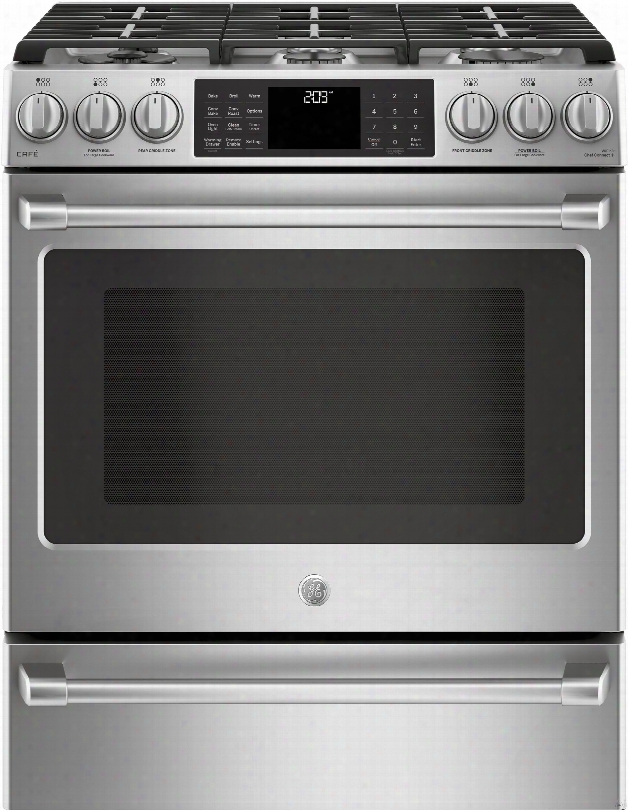 Ge Cafe Series C2s986selss 30 Inch Slide-in Dual Fuel Range With Wifi Connect, Chef Connect, Convection, Griddle, Meat Probe, Tri-ring Burner, Simmer Burner, Continuous Grates, Self-clean, Star-k Certified, 6 Sealed Burners And 5.6 Cu. Ft. Capacity