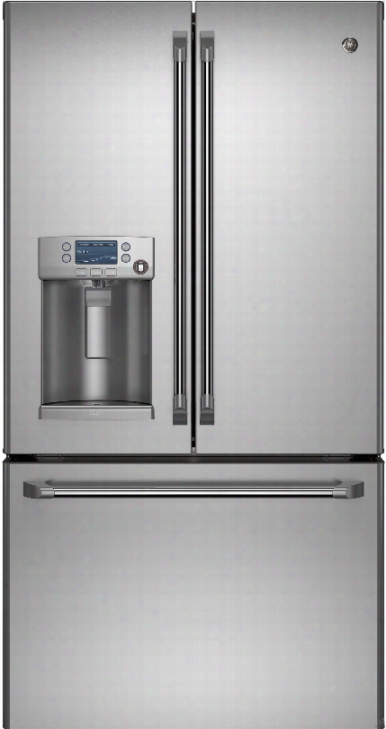 Ge Cafe Series Cfe28tshss 36 Inch French Door Refrigerator With Lcd Screen With Photo Upload, Hot Water Dispenser, Precise Fill Twinchill␞ Temperature-controlled Drawer, Showcase Led, 28.6 Cu. Ft. Capacity, Sabbath Mode, Ada Compliant And  Energy Sta