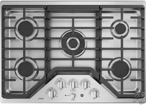 Ge Cafe Series Cp9530slss 30 Inch Gas Cooktop With Control Lock Capability, Tri-ring Burner, Continuous Grates, Led Backlit Knobs, Integrated Griddle And Precise Simmer Burner