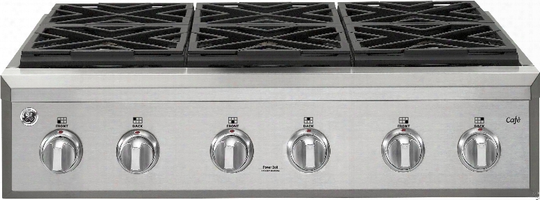 Ge Cafe Series Cgu366sehss 36 Inch Natural Gas Rangetop With Reversible Burner Grates, Iron Edge-to-edge Grates, Dual Stacked Burners, Continuous Grates, Electronic Ignition, Infrared Warming Lights And Deep-recessed Cooktop