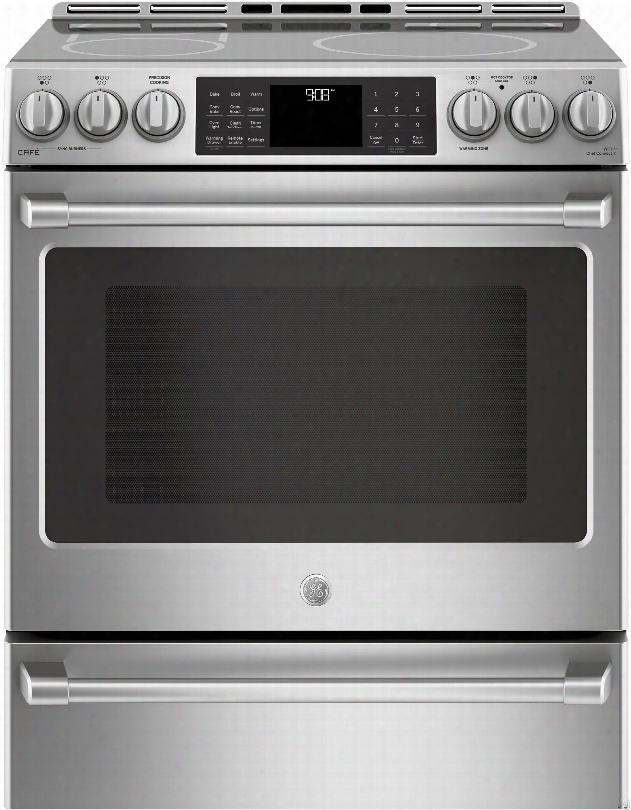 Ge Cafe Series Chs985selss 30 Inch Slide-in Induction Electric Range With Wifi Connect, True Convection, Chef Connect,precision Cooking Probe, Warming Drawer, Steam Clean, Led Backlit Knobs, 5 Heating Elements, 5.3 Cu. Ft. Total Capacity, Ada Compliant A