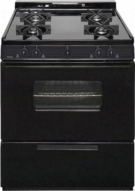 Premier Bmk5x0bp 30 Inch Freestanding Cordless Gas Range With 4 Seaed Burners, Battery Spark Ignition, 17,000 Btu Oven Burner, Oven Door Window, Roll-out Broiler, Ada Compliant And 1 1/2 Inch Porcelain Backguard: Black