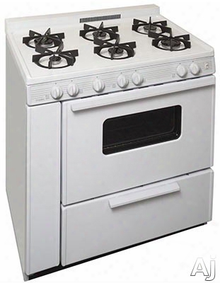 Premier Btk5x0 36 Inch Gas Range With 6 Sealed Burners, Battery Ignition, Porcelain Vent Rail, 2 Oven Racks, Broiler Drawer, Storage Compartment And Ada Compliant